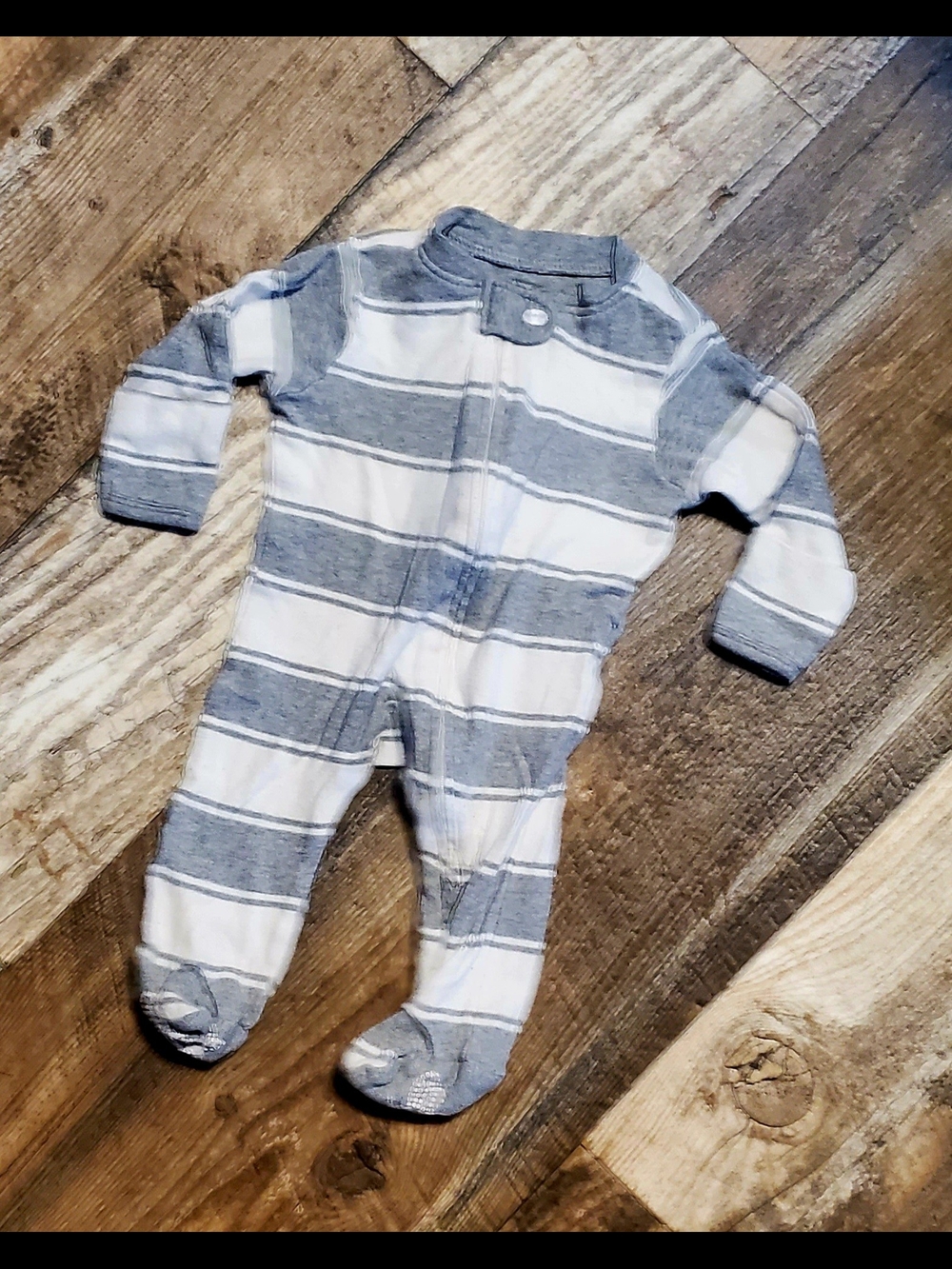 Burt's Bees Baby Gray and White Striped Footed One-Piece